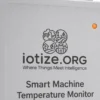 Close-up of IoTize Smart Temperature Monitor face panel showing logo, model label, and status LED