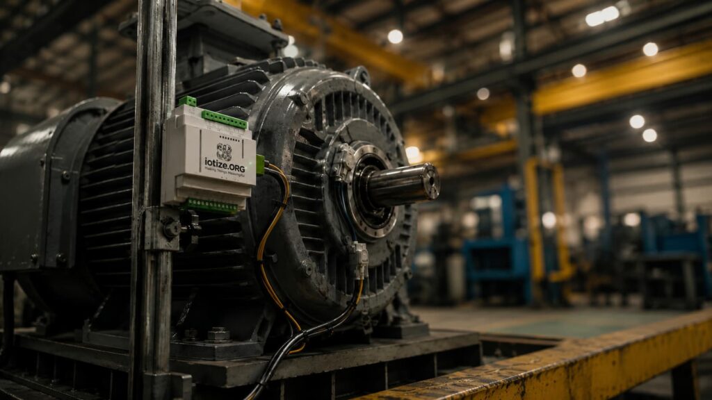  IoTize IIoT monitoring device installed on industrial motor for predictive maintenance